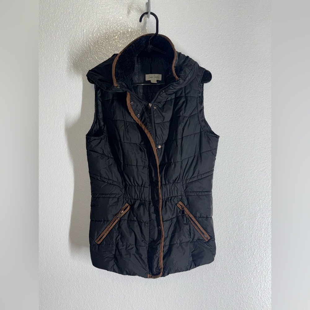 Charlie Paige Medium Vest Black Brown Trim Zip